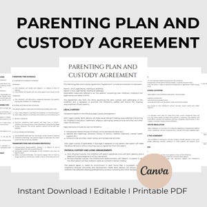 Elternplan und Sorgerechtsvereinbarung Bearbeitbare Elternvereinbarung Vorlage für eine Sorgerechtsvereinbarung Gemeinsame Elternvereinbarung CANVA