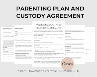 Parenting Plan and Custody Agreement  Editable Parenting Agreement  Child Custody Agreement Template  Shared Parenting Agreement  CANVA