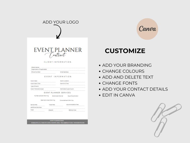 Event Planner Contract Template Event Planner Client Forms Wedding Planning Contract Event Planner Agreement Canva Template Instant Download image 3
