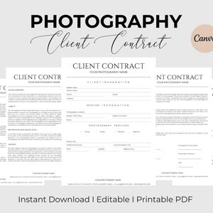 Photography Client Contract Template Photography Forms Client Agreement Contract for Photographers Canva Template Instant Download