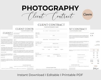 Modello di contratto per clienti di fotografia Moduli per la fotografia Contratto con il cliente per fotografi Modello Canva Download immediato