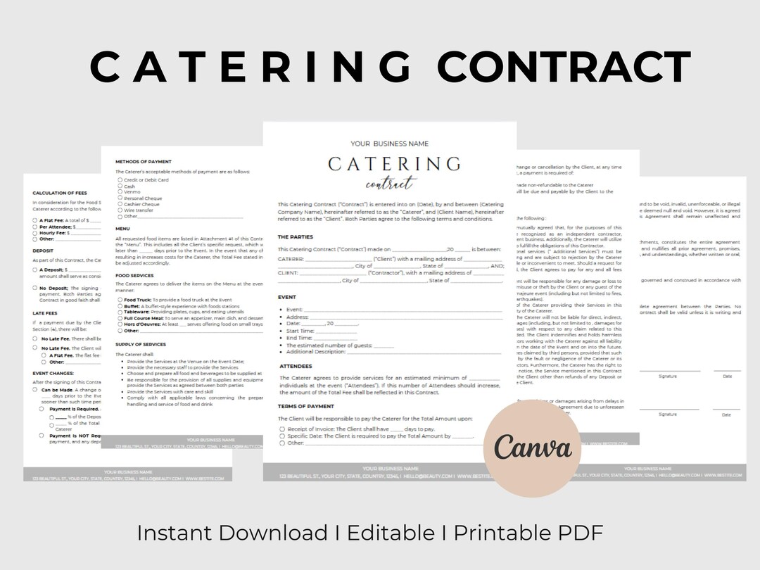 catering order form template | editable business... Catering Contract Template Catering Service Contract Editable Catering ...