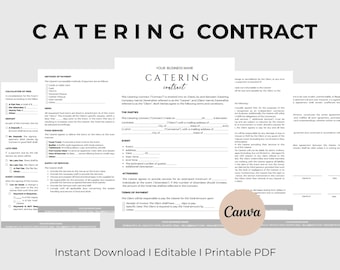 Catering Contract Template  Catering Service Contract  Editable Catering Business Contract  Food Service Agreement Editable Canva Template