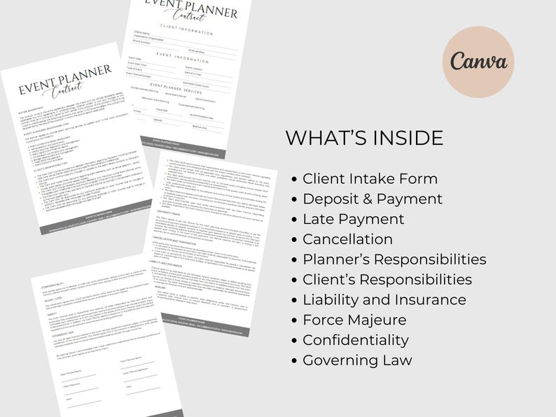 Event Planner Contract Template Event Planner Client Forms Wedding Planning Contract Event Planner Agreement Canva Template Instant Download image 2