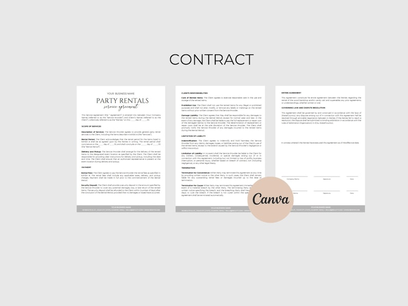 Party Rental Contract Event Rental Agreement Chair Rental Agreement Tent Rental Agreement Party Rental Waiver Bar Rental Contract CANVA image 4