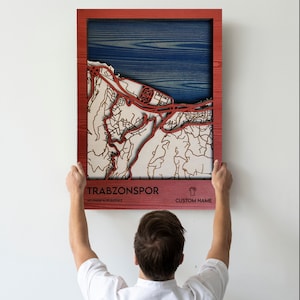 Gepersonaliseerde Trabzonspor FC-stadionkaart - voetbalmuurdecoratie - meerlaagse 3D-houtmuurkunst - aangepaste voetbalkaartkunst - woondecoratie mangrot