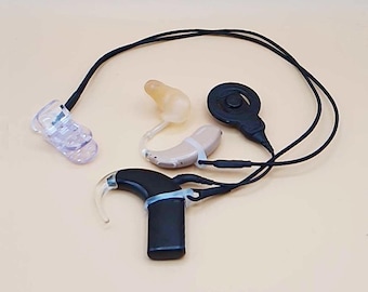 Solid Black Bilateral Retention cord hearing aid cochlear implant lanyard with clip