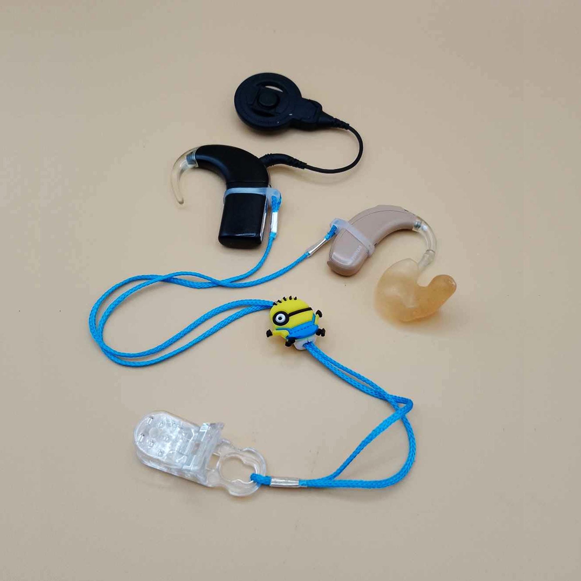 Blue bilateral retention cord with clip Cochlear Implant Hearing aid