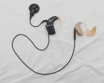 Black secure ear-to-ear Tether for hearing aids or cochlear implant