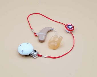 Cordón de retención simple rojo para audífono o implante coclear