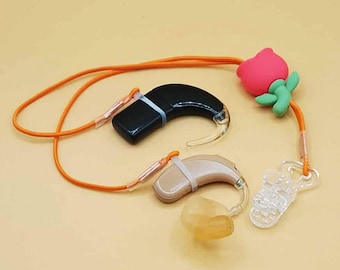 Rose orange bilateral Retention cord hearing aid cochlear implant lanyard with clip