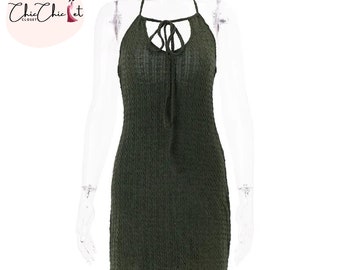 Backless Mini Dress | A-line Halter Outfit | Cute Women Beachwear Clothing