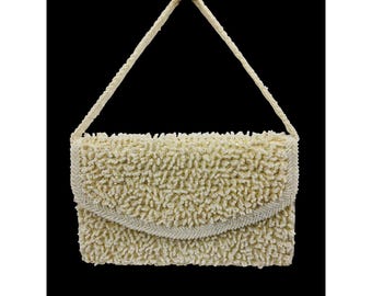 VTG La Regale Beaded Ivory Evening Bag w/ Wristlet Strap Handmade Hong Kong