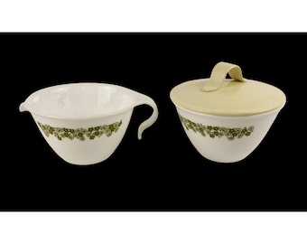 VTG 1960s-1970s Retro Corning Corelle Green Crazy Daisy Creamer & Sugar Set