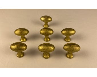 7 Vintage Solid Brass Football Oval Shaped Door Drawer Pulls Knobs 1 1/4"
