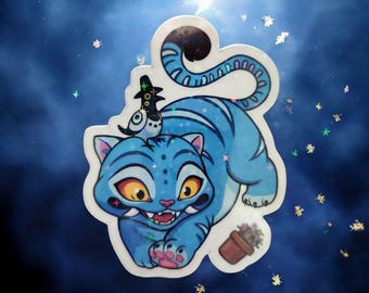 Blue Tiger Sticker – Stickers for Kindle Laptops Water Bottles Suitcase Journal Gift for girl . Derpy
