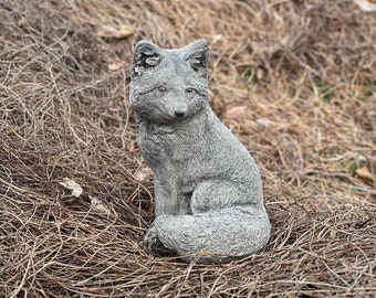 Sitting Fox Stone Statue Cement Realistic Fox Wild Animal Figurine Concrete Fox Decoration For Backyard Or Patio Great Gift Idea
