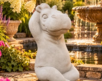 Relaxing Hippo Garden Statue Concrete Hippopotamus Sculpture Patio And Pond Decor Funny Animal Ornament