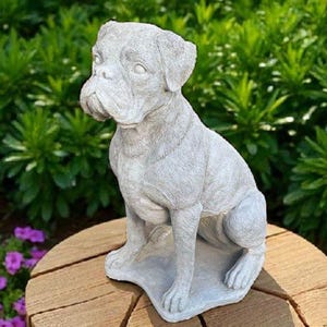 Sitting Boxer Dog Outdoor Pet Sculpture Dog Owner Gift Boxer Figurine Dog Memorial Decor Yard Pet Statue Boxer On Base Pet Lover Gift
