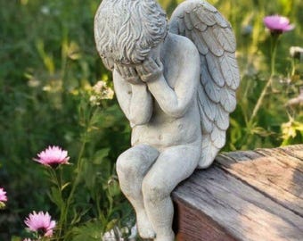 Crying Angel Statue Outdoor Angel Decoration Weeping Angel Figurine Cherub Angel Memorial Sculpture Child Loss Gift Stone Angel Cherub