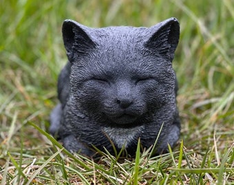 Cement Black Cat Sculpture Sleeping Pet Statue Crouching Kitty Figurine Backyard Or Patio Decoration Great Idea For Gift Yard Art