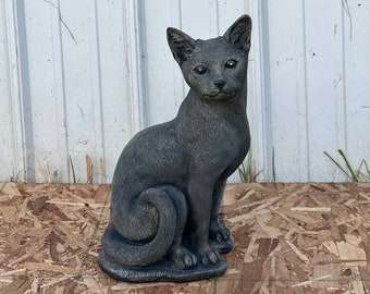 Black Cat Statue Realistic Pet Memorial Massive Cat Sculpture Gift For Cat Lovers Cement Kitten Grave Marker Art Garden Sitting Cat Figure