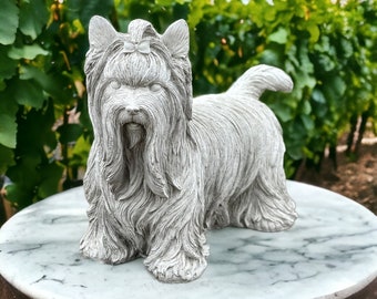 Standing Yorkshire Terrier Dog Statue Concrete Yorkie Dog Figure For Garden Gift For Dogs Lovers Cement Yorkie Sculpture Lawn Ornament
