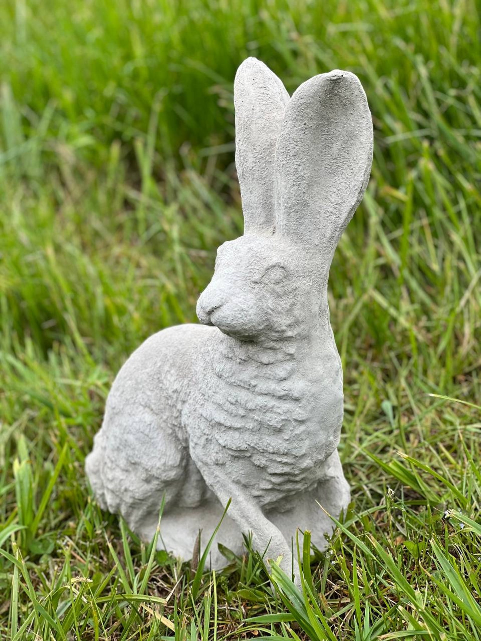 Stone Sitting Rabbit Statue Concrete Garden Ornament Bunny With Long ...