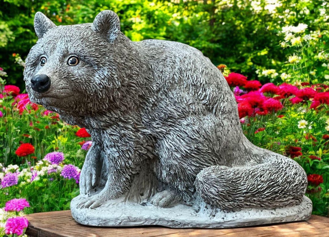 Forest Raccoon Sculpture Stone Painted Raccoon Yard Animal Ornament ...