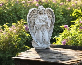 Outdoor Angel Sculpture Concrete Cherub Statue Stone Religious Idea Garden Cherub Decor Home Angel Ornament Large Angel Girl Lawn Cherub Art