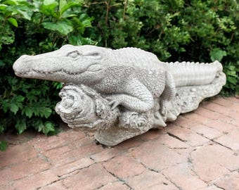 Concrete Alligator Figurine Realistic Alligator On Branch Outdoor Animal Decor Porch Statuary Wild Animal Gift Crocodile Statue Animal Art