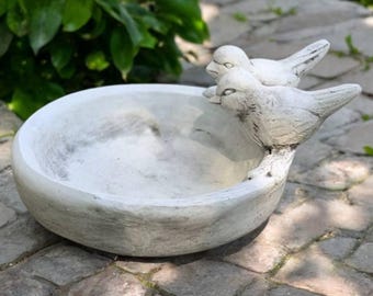 Concrete Bird Bowl Outdoor Decoration Garden Bird Bath Two Birds On Bowl Bird Lover Gift Bowl For Water Garden Ornament