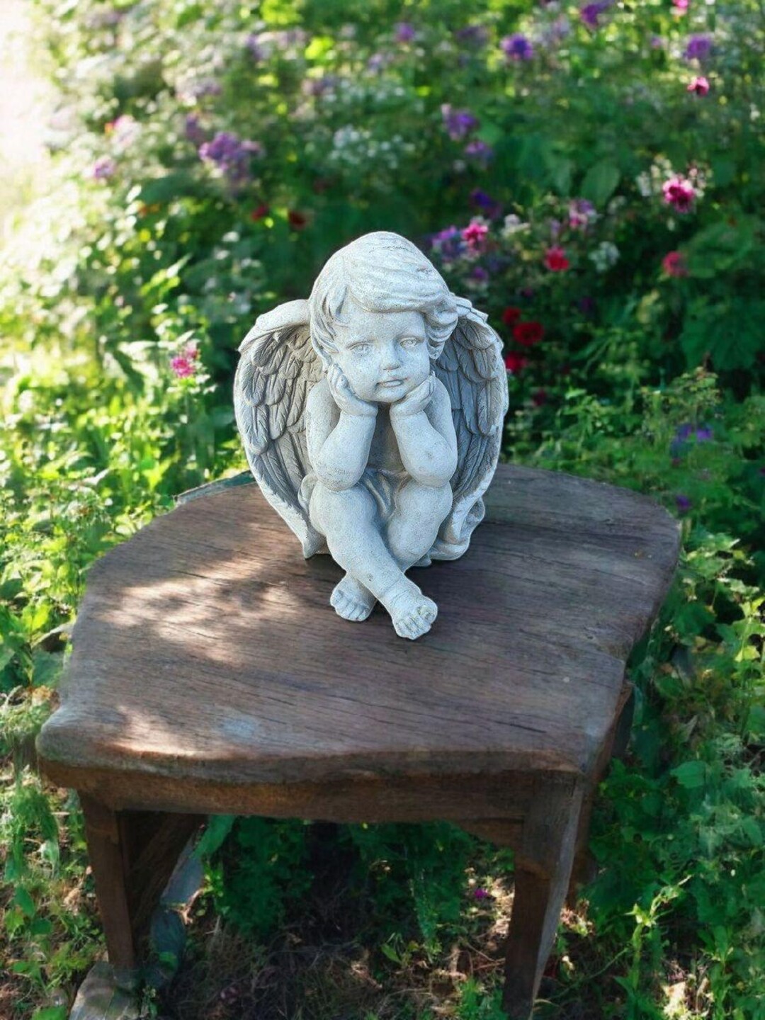 Sitting Cherub Figurine Concrete Angel Statue Cemetery Angel Decor ...