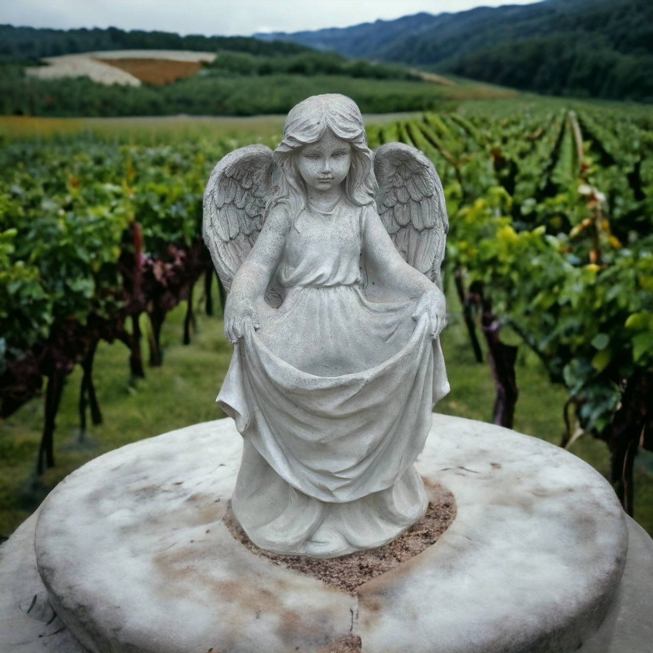 Concrete Angel Holding Skirt Statue Stone Angel Girl Figure for Outside ...