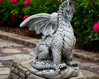 Dragon Statue Concrete Painted Dragon Fairy Garden Sculpture Detailed Dragon Figurine Gift For Sister Dragon Lovers Animal Sculpture