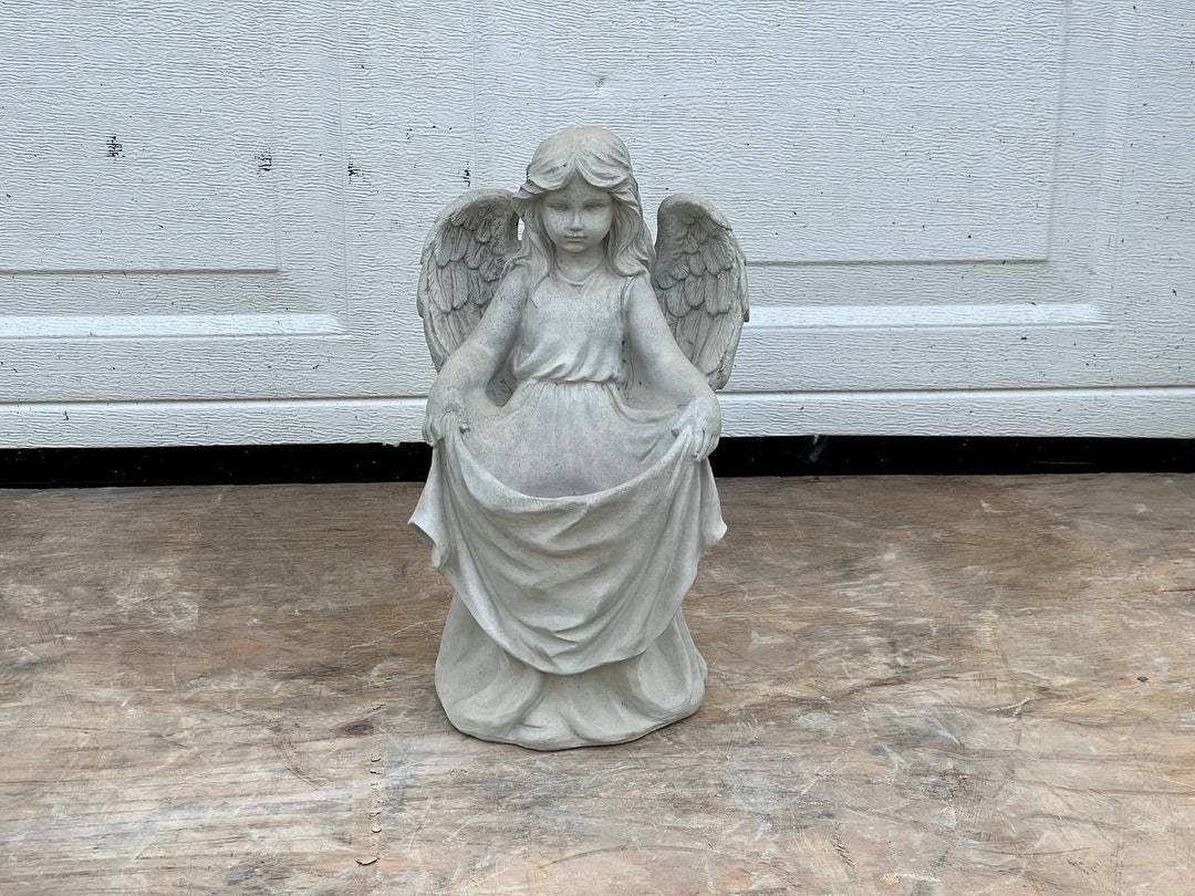 Standing Angel Holding Skirt Statue Concrete Flowers Pot Figurine ...