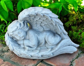 Small Angel Sleeping On Wings Concrete Cherub Figurine Angel Home Decor Cherub Statue Baby Loss Memorial Decoration Cherub Figure