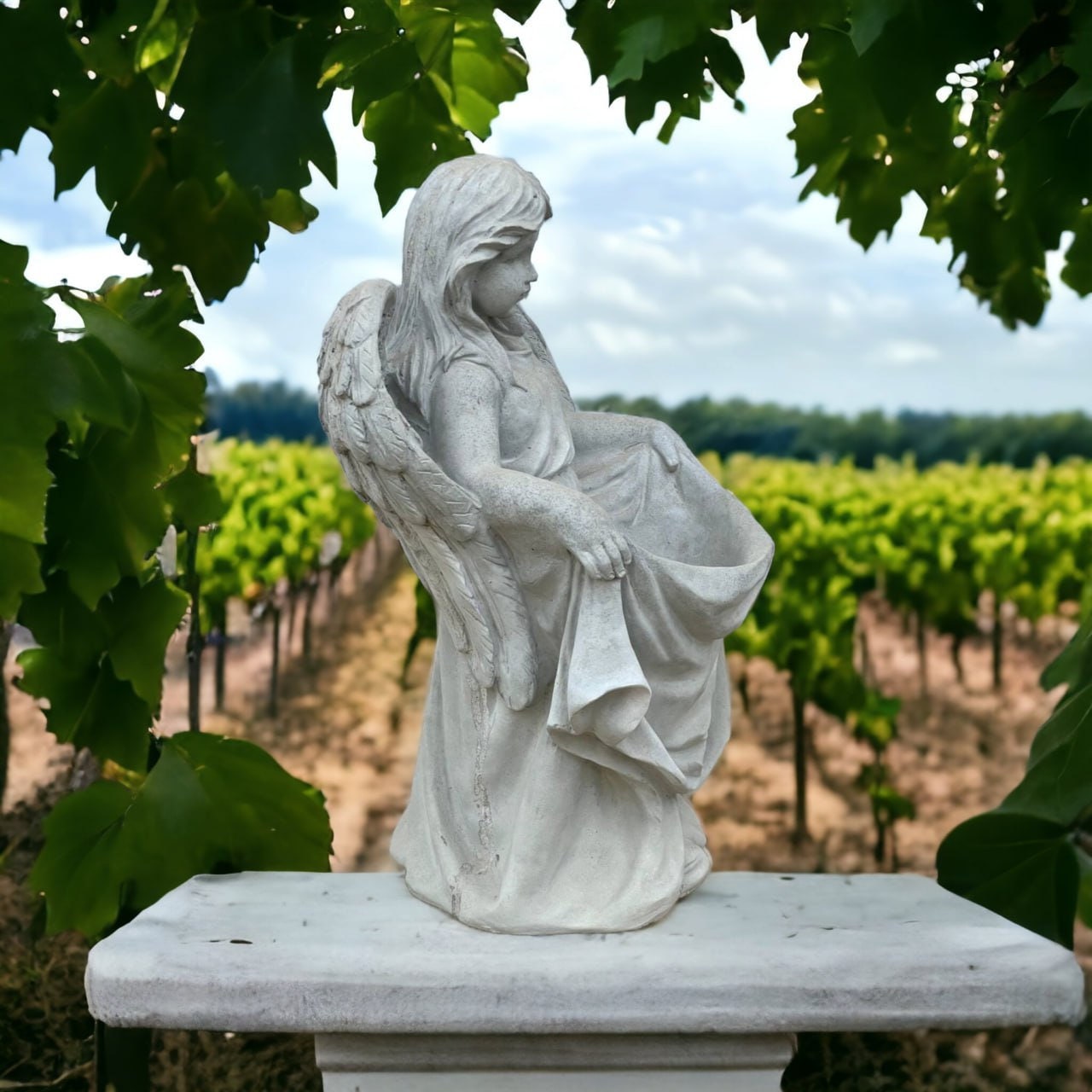 Concrete Angel Holding Skirt Statue Stone Angel Girl Figure for Outside ...
