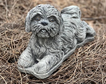 Realistic Shih-tzu Concrete Statue Pet Memorial Stone Yard Art Decoration For Animal Lovers Concrete Dogs Figurine Cement Shih-tzu Sculpture
