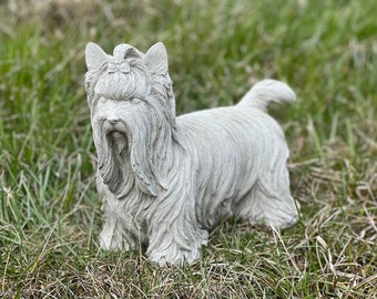 Standing Yorkshire Terrier Sculpture Detailed Yorkie Memorial Figure Solid Pet Grave Marker Lawn Stone York Dog Figure Gift Statue
