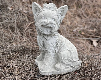 Garden Yorkie Statue Stone Dog Memorial Concrete Yorkie Figurine Yorkshire Terrier Sculpture Pet Memorial Outdoor Decoration