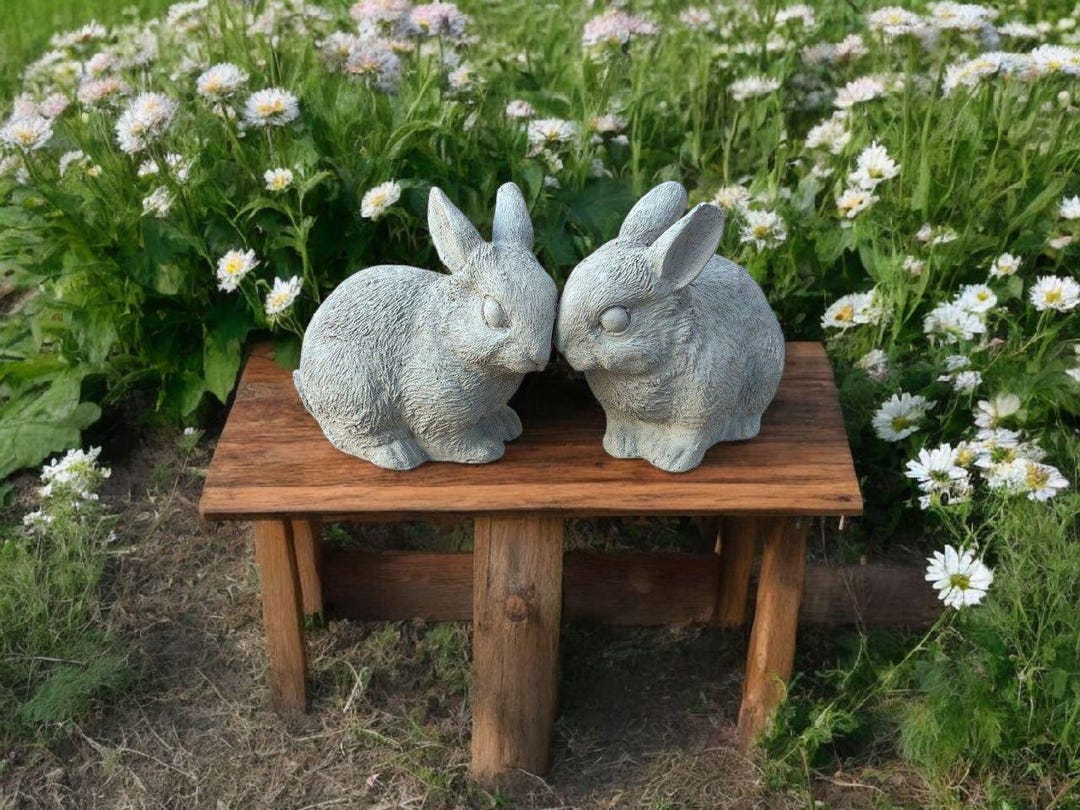 Two Rabbits Decoration Concrete Bunny Statue Animal Sculpture Wild ...