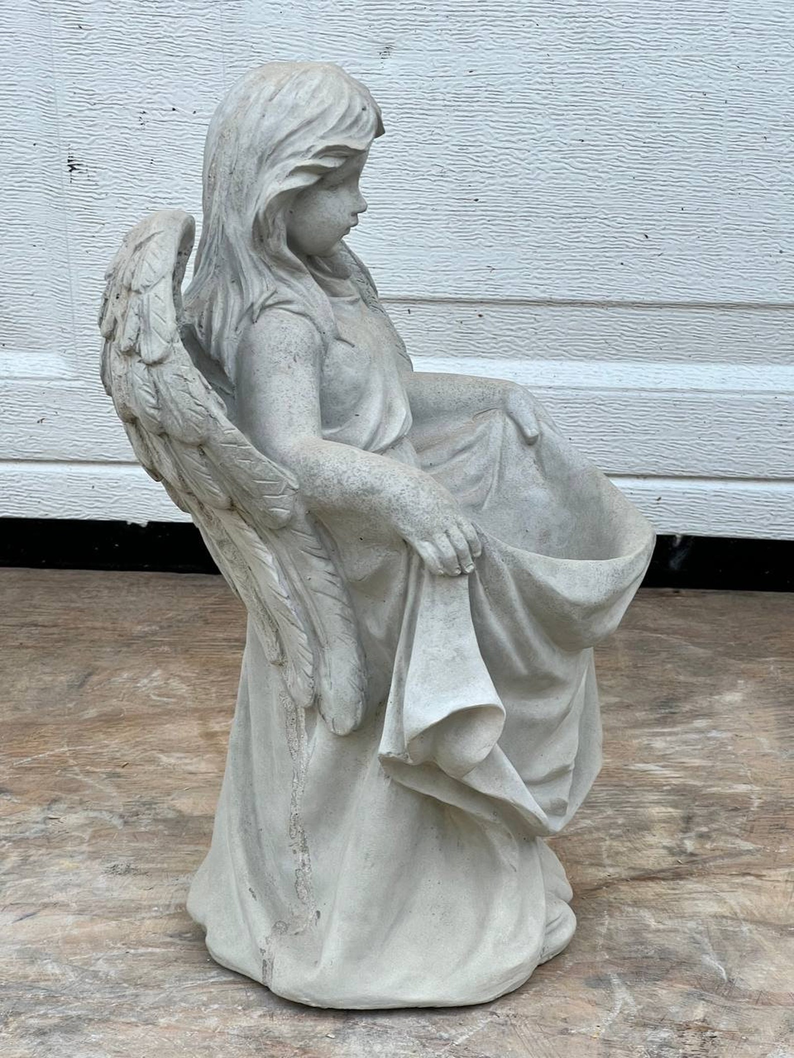 Standing Angel Holding Skirt Statue Concrete Flowers Pot Figurine ...