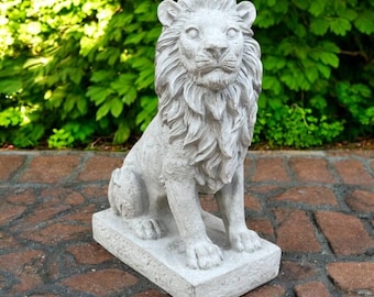 Sitting Lion Figurine Front Door Lion Sculpture Concrete Lion Statue Wild Animal Decor Lion Lover Gift Outdoor Animal Decor Entrance Figure