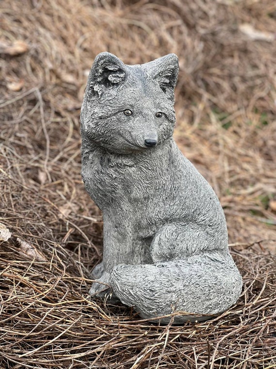 Sitting Fox Stone Statue Cement Realistic Fox Wild Animal Sitting Fox Stone Statue Cement Realistic Fox Wild Animal