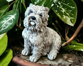 Realistic Maltese Dog Sculpture Concrete Backyard Pet Memorial Figurine Garden Stone Maltese Dog Statue Cement Sitting Painted Puppy Figure
