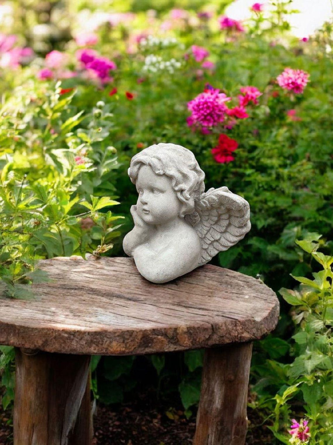 Cherub Bust Figurine Concrete Angel Statue Garden Angel Ornament Cherub ...