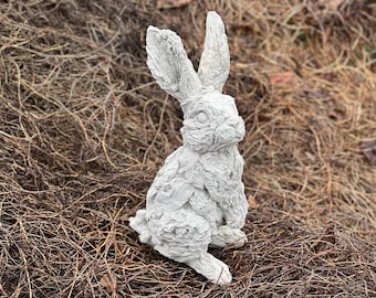 Decorative Rabbit Sculpture Garden Bunny Figurine for Outdoor Concrete Rabbit Statue Solid Animal Decoration Realistic Easter Figure