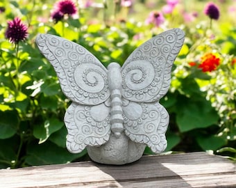 Stone Butterfly Figure Garden Butterfly On Rock Backyard Decor Concrete Butterfly Statue Yard Decoration Outdoor Ornament