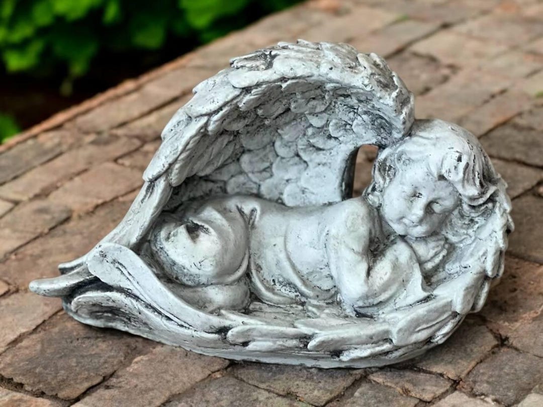 Baby Angel in Wings Sleeping Angel Figurine Concrete Cherub Decoration ...